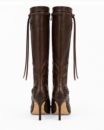 Botas altas de piel efecto cuero — Café