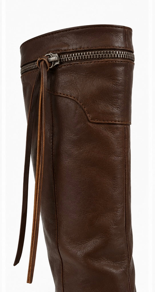 Botas altas de piel efecto cuero — Café