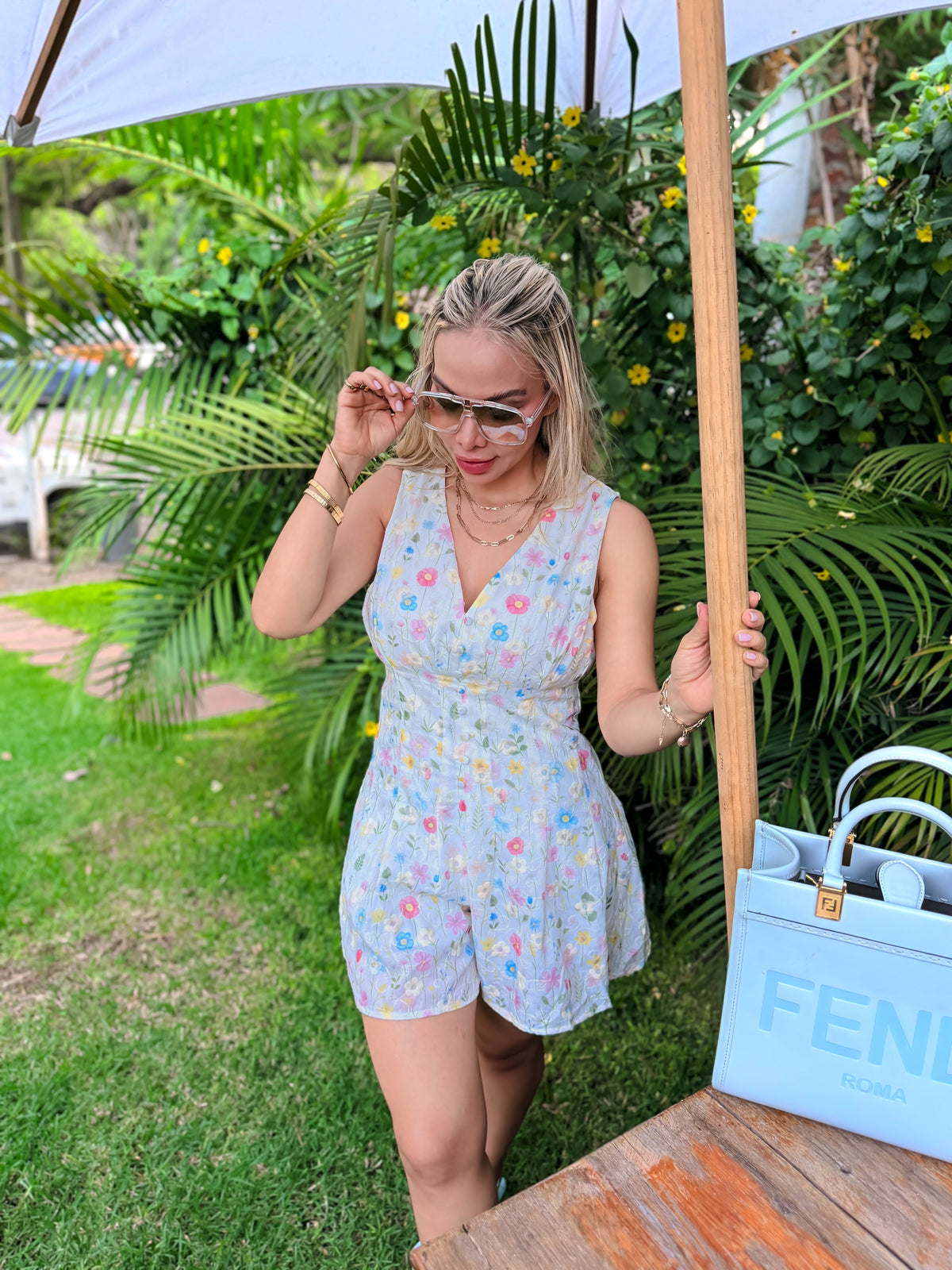 ROMPER FLORAL CELESTE