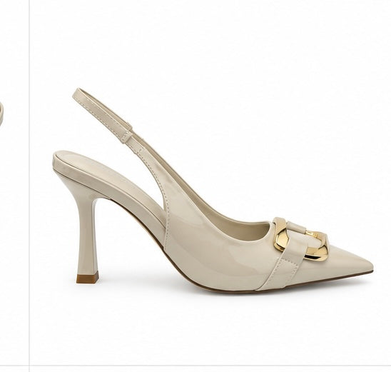 Zapatillas slingback con detalle dorado — Marfil