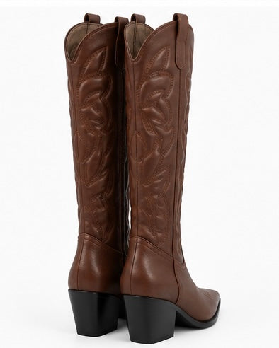 Bota Western Bordada — Café/Negra
