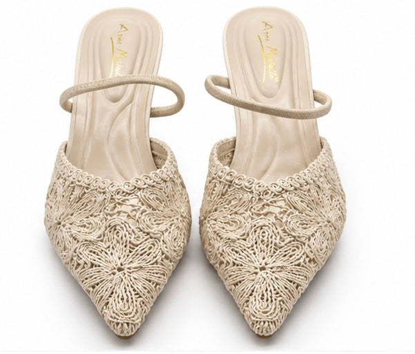 Zapatillas Mules Encaje — Marfil