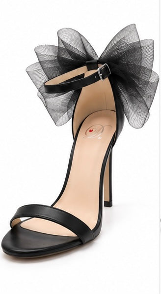 Zapatillas de tacón con lazo de organza — Negro