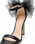 Zapatillas de tacón con lazo de organza — Negro