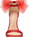 Zapatillas de tacón con lazo de organza — Negro