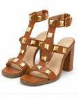 Sandalias de tacón con aplicaciones geométricas — Camel