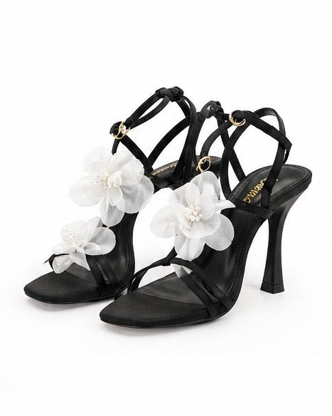 Zapatillas de malla con flores — Negro