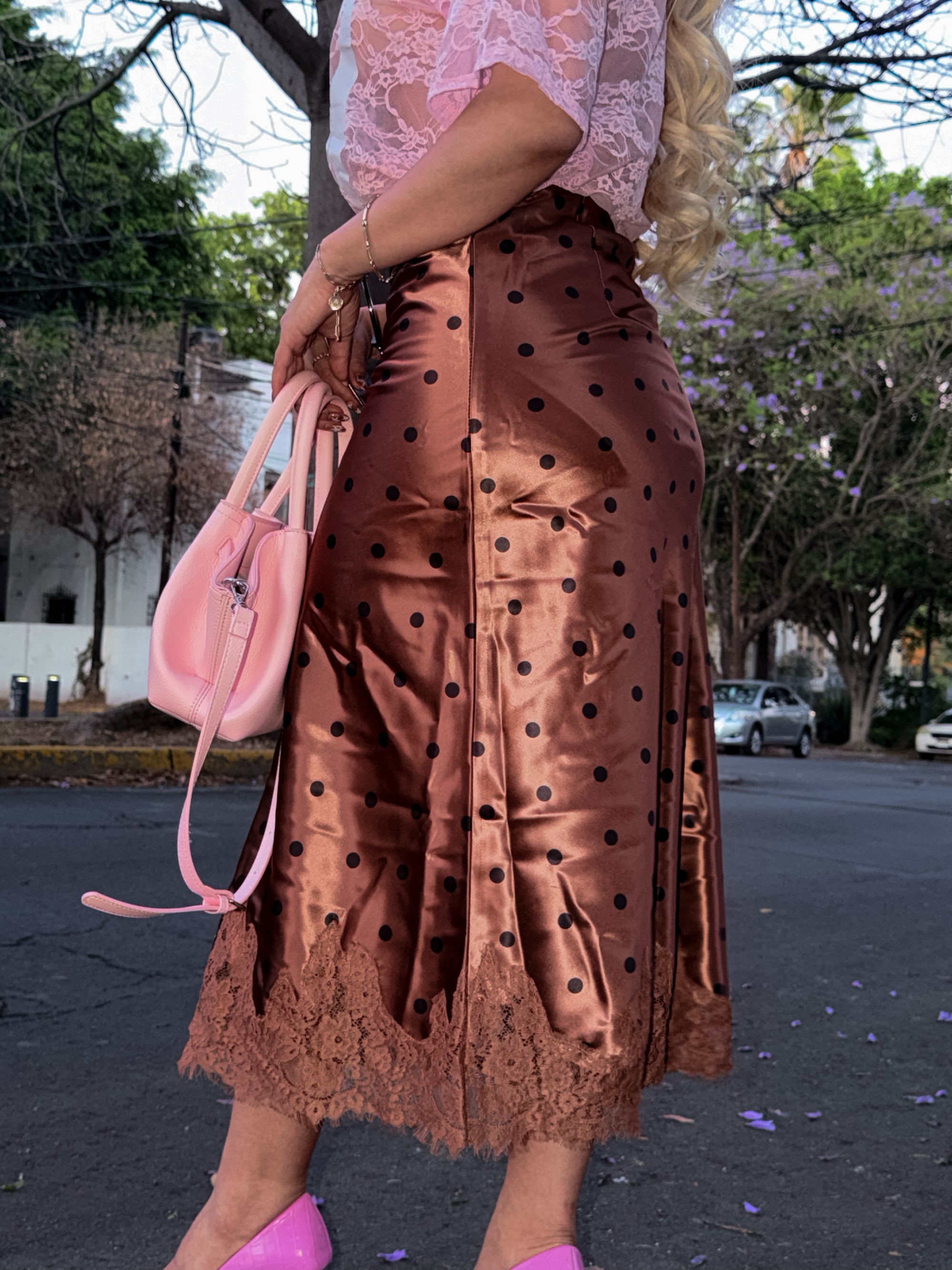 FALDA SATIN POLKA LACE