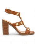 Sandalias de tacón con aplicaciones geométricas — Camel