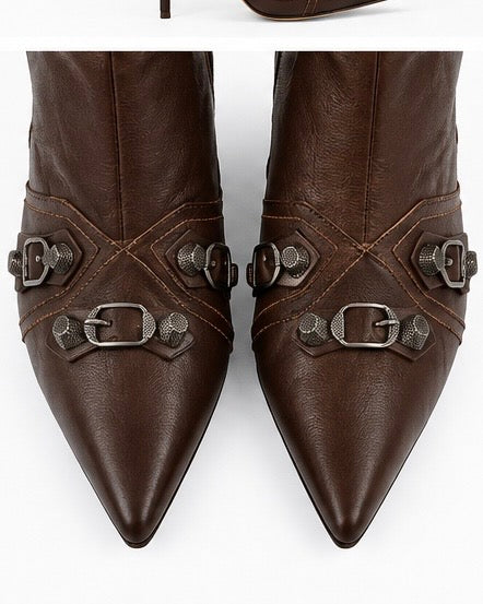 Botas altas de piel efecto cuero — Café