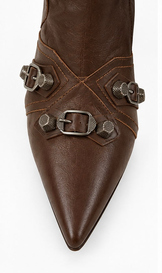 Botas altas de piel efecto cuero — Café