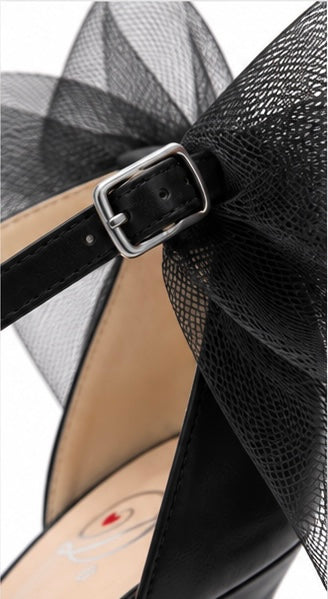 Zapatillas de tacón con lazo de organza — Negro