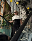 VESTIDO NOIR CON CAPA IVORY