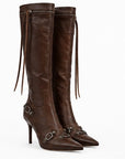 Botas altas de piel efecto cuero — Café