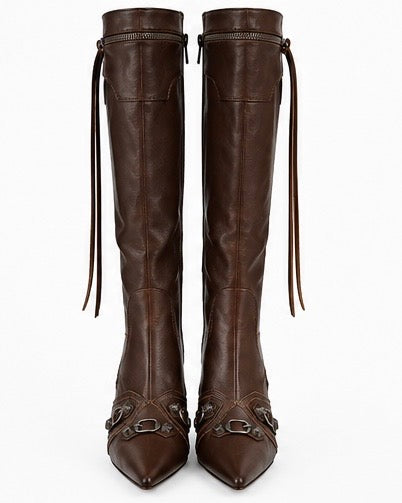 Botas altas de piel efecto cuero — Café