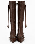 Botas altas de piel efecto cuero — Café