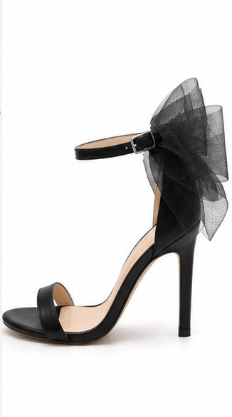 Zapatillas de tacón con lazo de organza — Negro