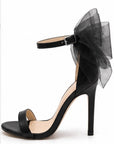 Zapatillas de tacón con lazo de organza — Negro