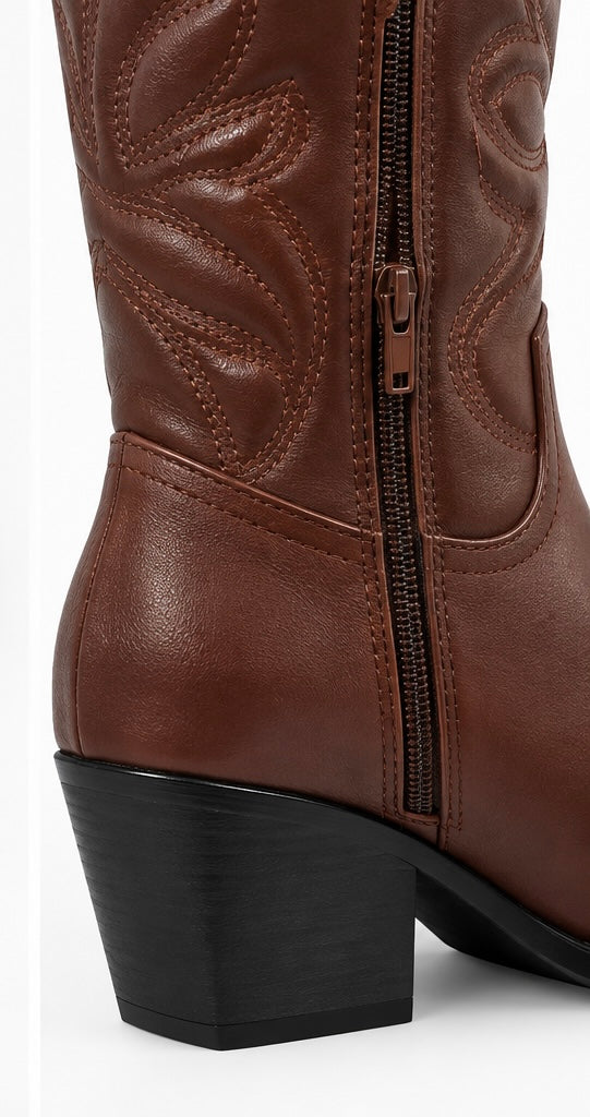 Bota Western Bordada — Café/Negra