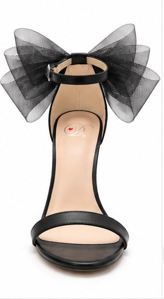 Zapatillas de tacón con lazo de organza — Negro