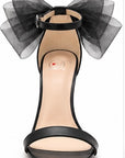 Zapatillas de tacón con lazo de organza — Negro
