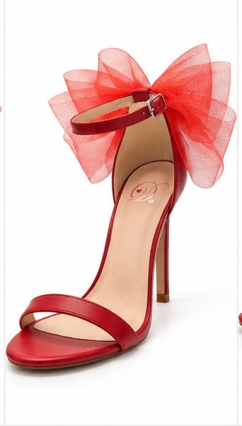 Zapatillas de tacón con lazo de organza — Negro