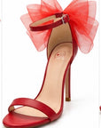 Zapatillas de tacón con lazo de organza — Negro