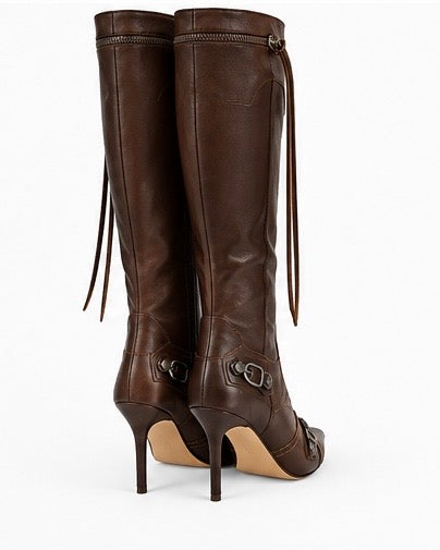 Botas altas de piel efecto cuero — Café