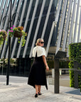 VESTIDO NOIR CON CAPA IVORY