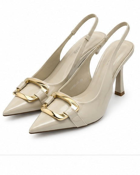 Zapatillas slingback con detalle dorado — Marfil