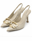 Zapatillas slingback con detalle dorado — Marfil