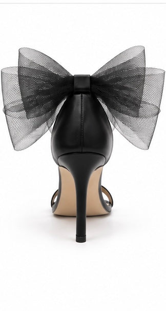Zapatillas de tacón con lazo de organza — Negro