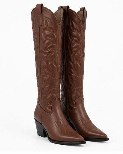 Bota Western Bordada — Café/Negra