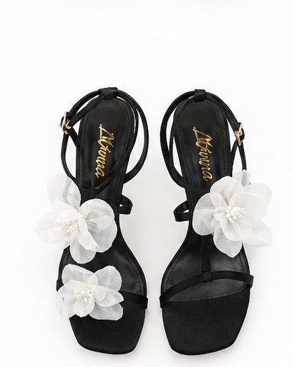 Zapatillas de malla con flores — Negro