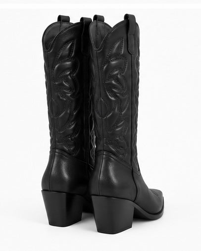 Bota Western Bordada — Café/Negra