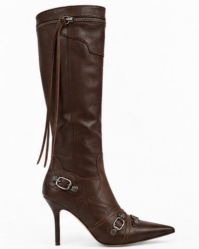 Botas altas de piel efecto cuero — Café