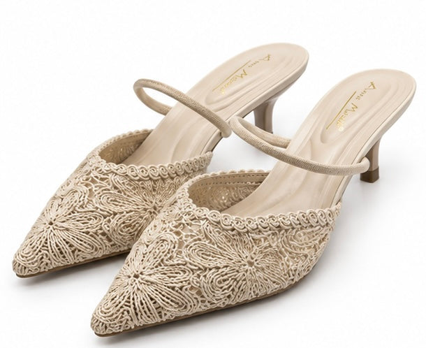 Zapatillas Mules Encaje — Marfil