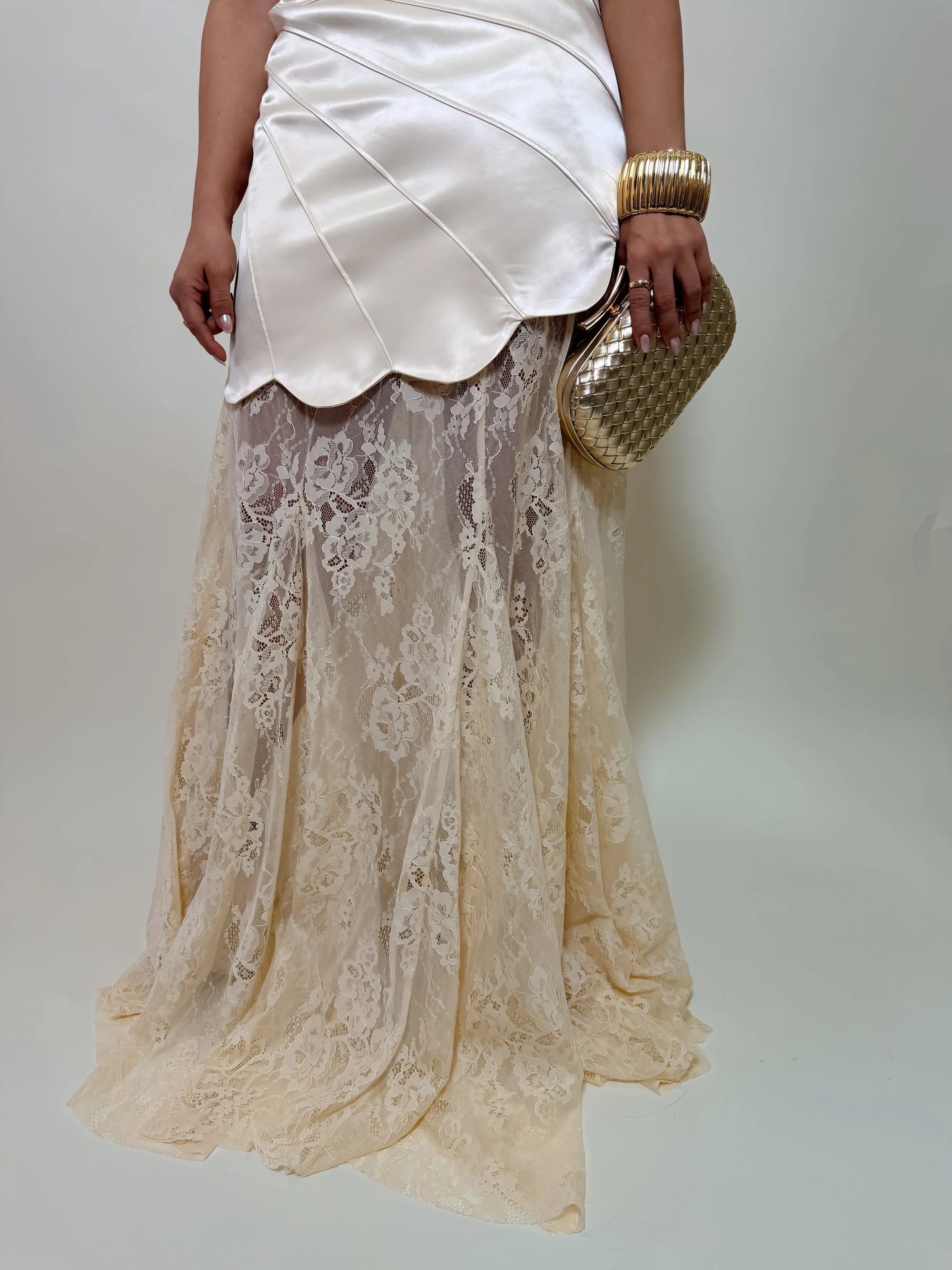 VESTIDO MAXI SATIN &amp; LACE