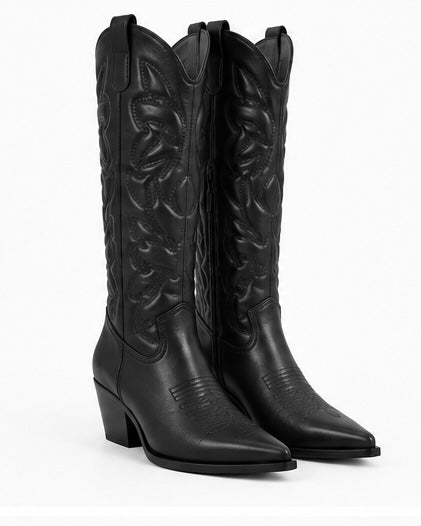 Bota Western Bordada — Café/Negra